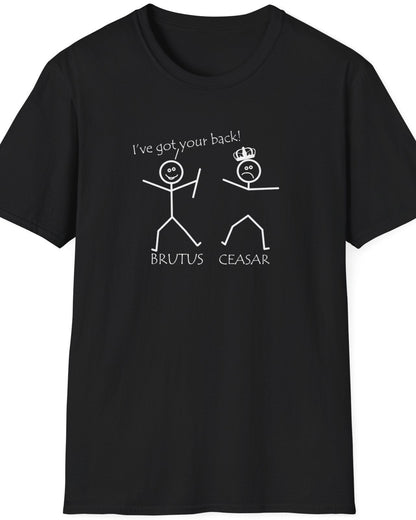 Black T-Shirt with two stick figures and teh text "Ive got your back".