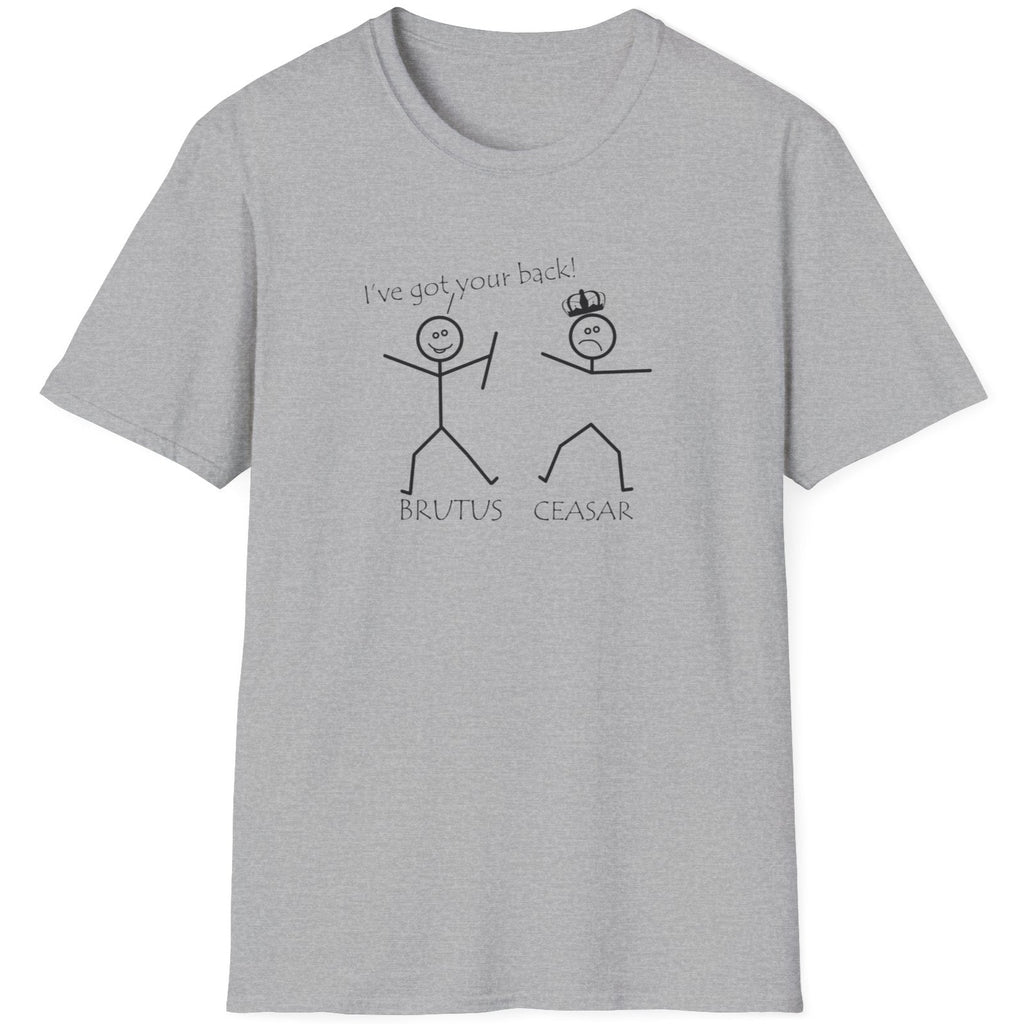Grey T-Shirt with two stick figures and teh text "Ive got your back".
