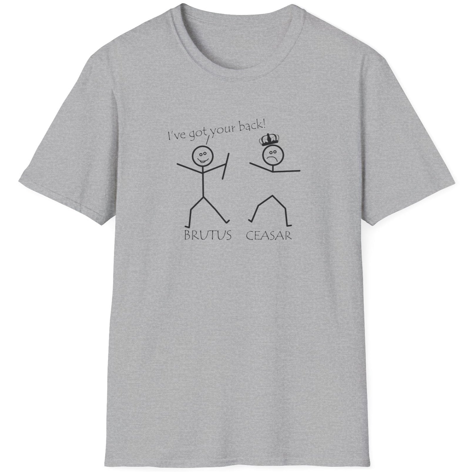 Grey T-Shirt with two stick figures and teh text "Ive got your back".