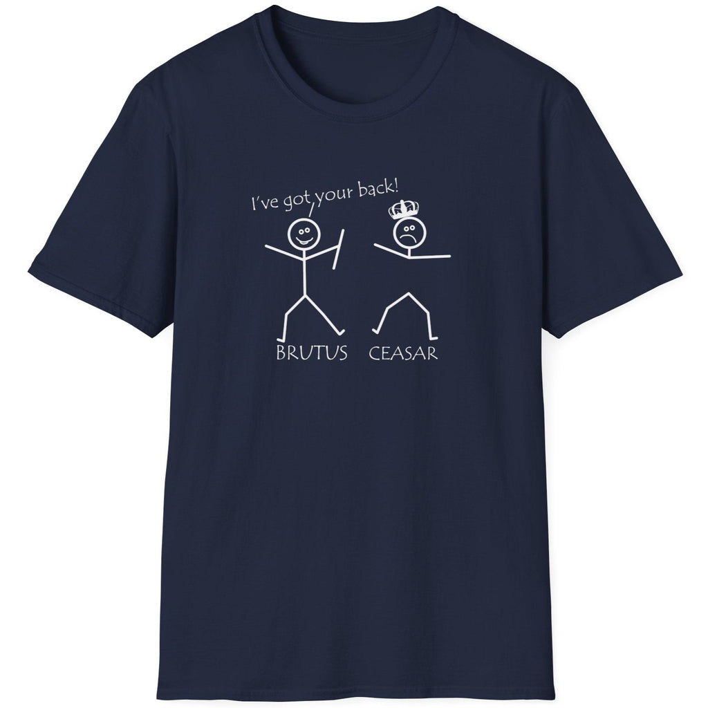 Navy T-Shirt with two stick figures and teh text "Ive got your back".