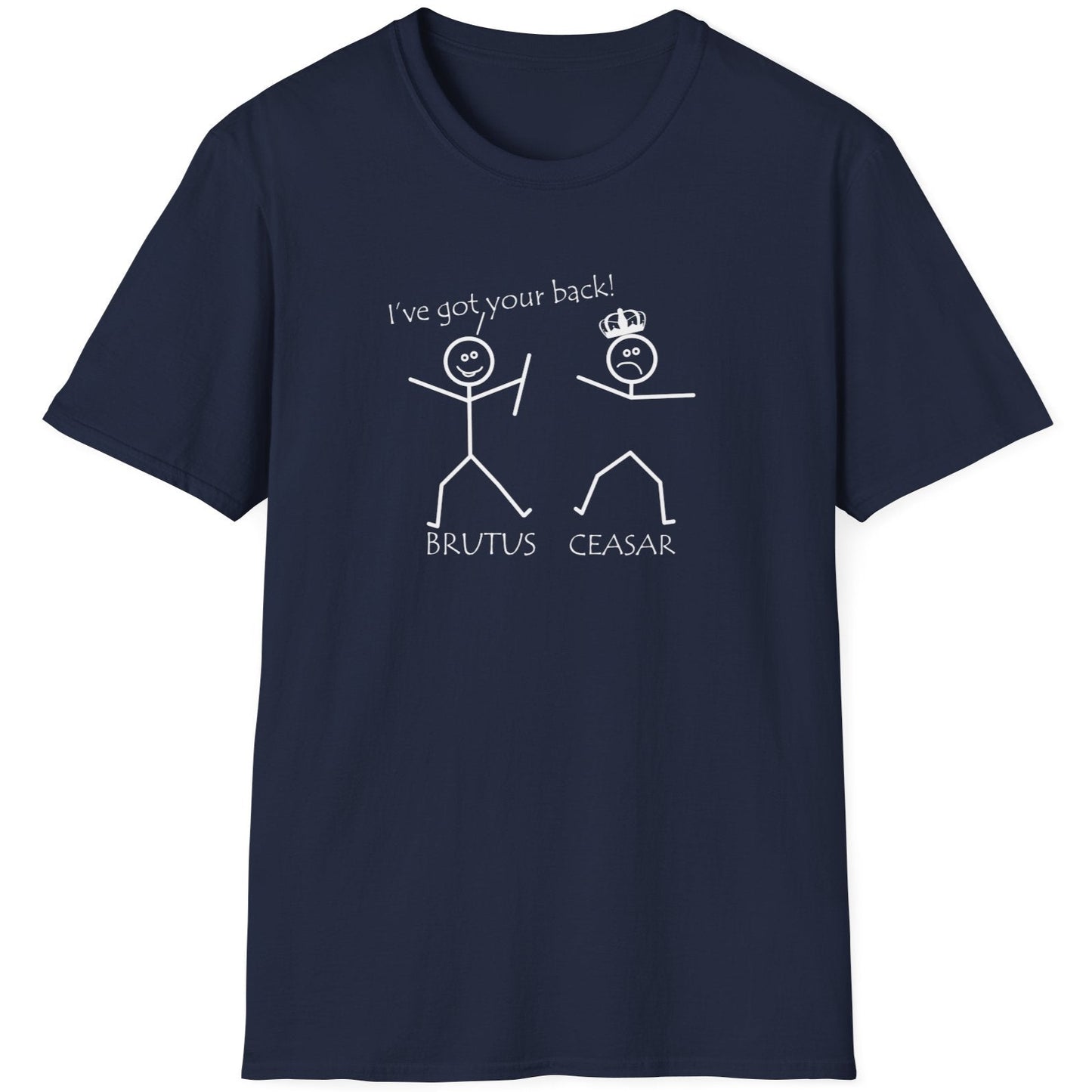 Navy T-Shirt with two stick figures and teh text "Ive got your back".