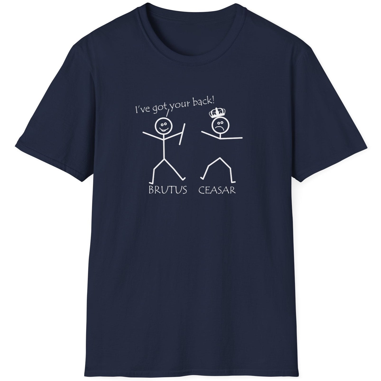 Navy T-Shirt with two stick figures and teh text "Ive got your back".