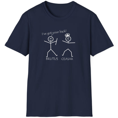 Navy T-Shirt with two stick figures and teh text "Ive got your back".