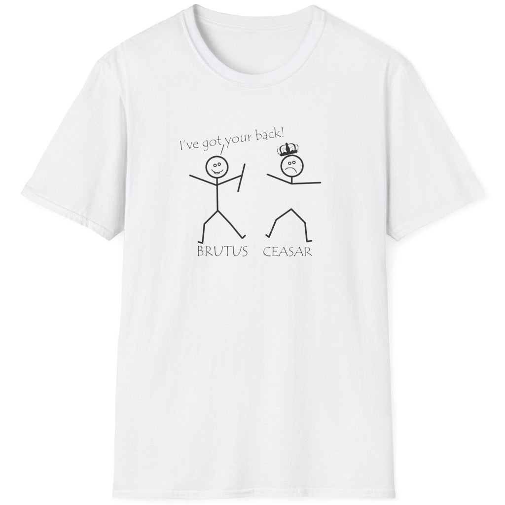 White T-Shirt with two stick figures and teh text "Ive got your back".