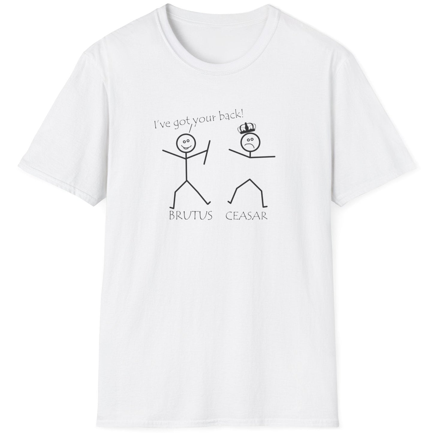 White T-Shirt with two stick figures and teh text "Ive got your back".