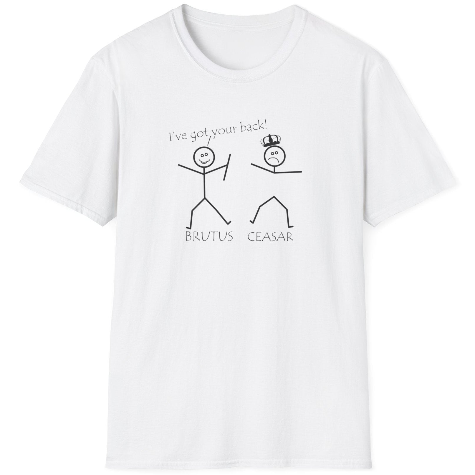 White T-Shirt with two stick figures and teh text "Ive got your back".