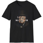 Black T-Shirt with the face of Winston Churchill and the text "Never Surrender".