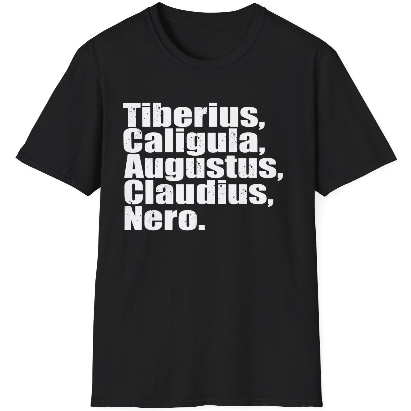 Black T-Shirt with the name of 5 former roman emperors