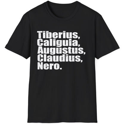 Black T-Shirt with the name of 5 former roman emperors