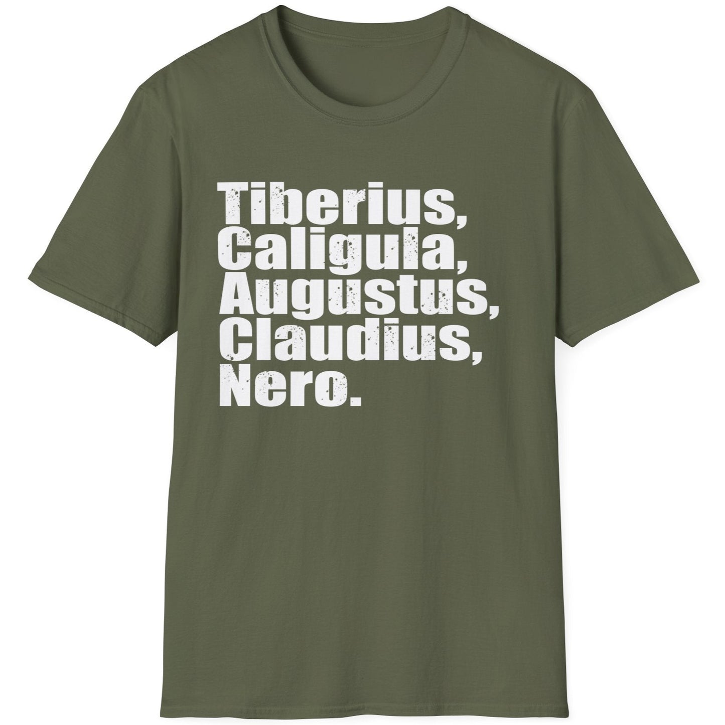 Green T-Shirt with the name of 5 former roman emperors