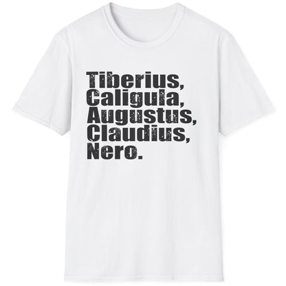 White T-Shirt with the name of 5 former roman emperors