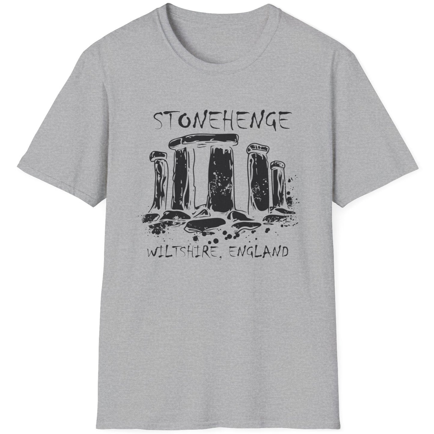 Grey T-Shirt with the text "Stonehenge" and a image of Stonehenge.