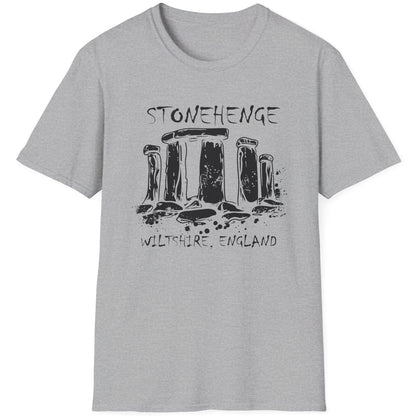 Grey T-Shirt with the text "Stonehenge" and a image of Stonehenge.