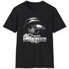 Black T-Shirt with image of a plague doctor and the text "The Black Death, when going viral meant something". Funny T-Shirt.