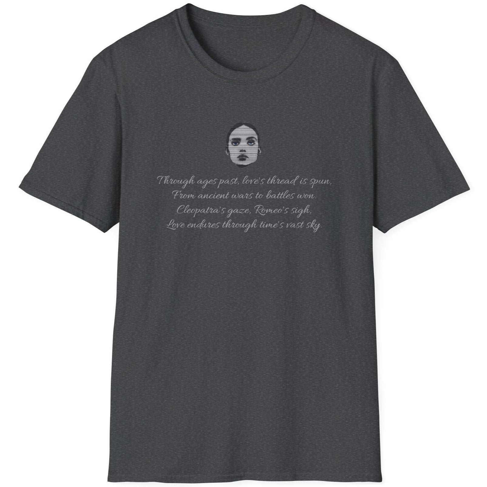 Heather Grey T-Shirt with an image of a girl and a poem about history,