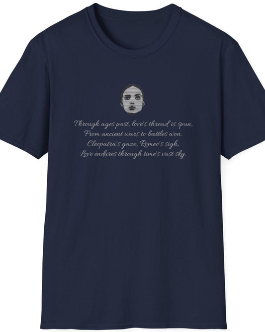 Grey T-Shirt with an image of a girl and a poem about history.