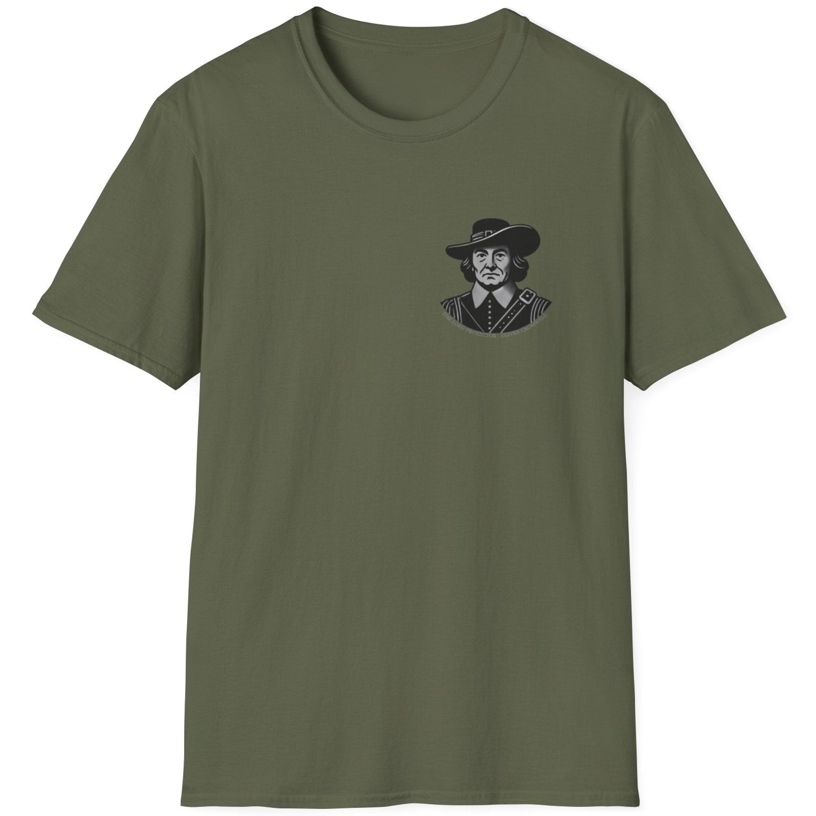 Green T-Shirt with Oliver Cromwell as the Lord Protector.