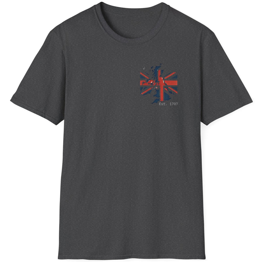 Heather grey T-Shirt with the UK flag and landmass and the text "Est. 1707".