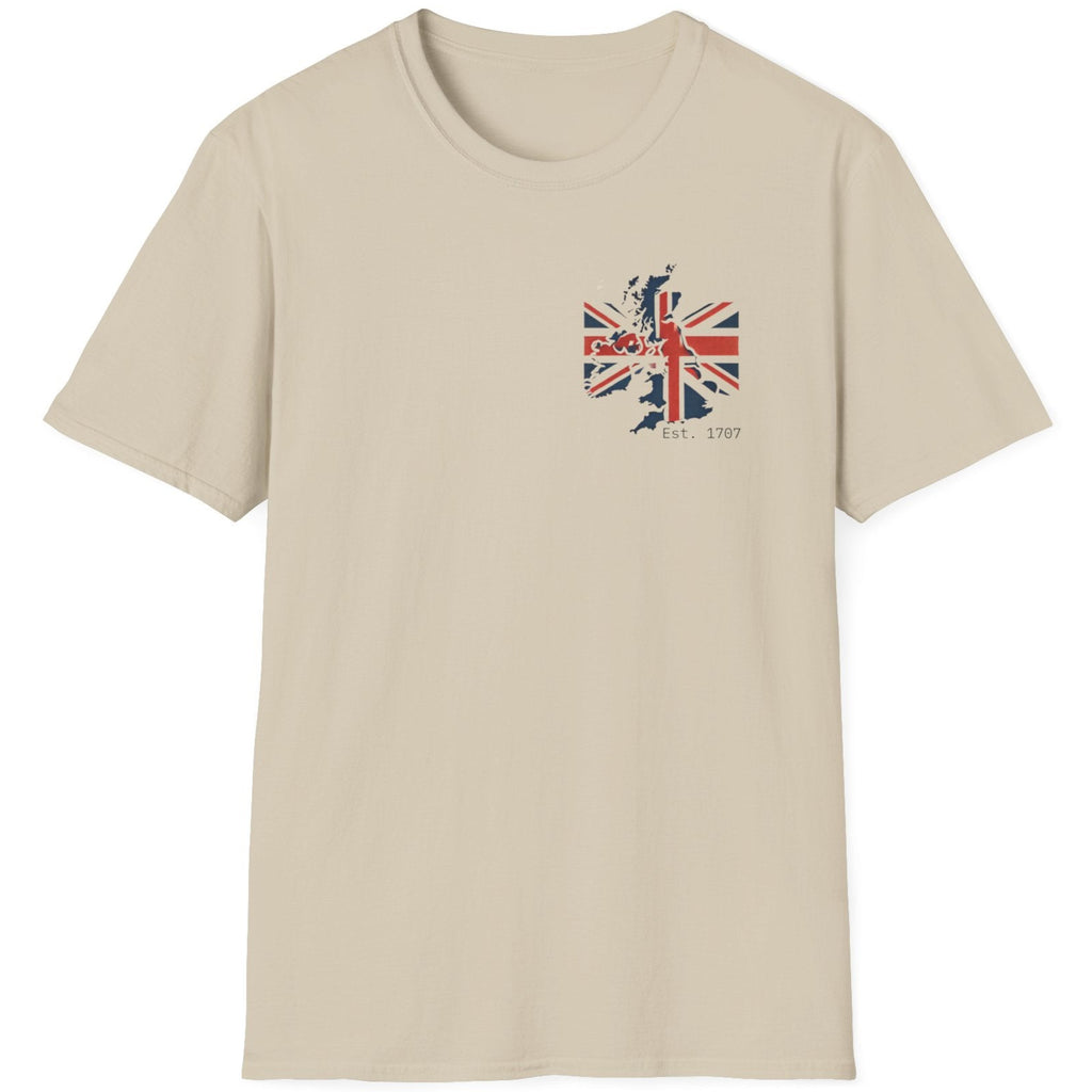 Natural T-Shirt with the UK flag and landmass and the text "Est. 1707".