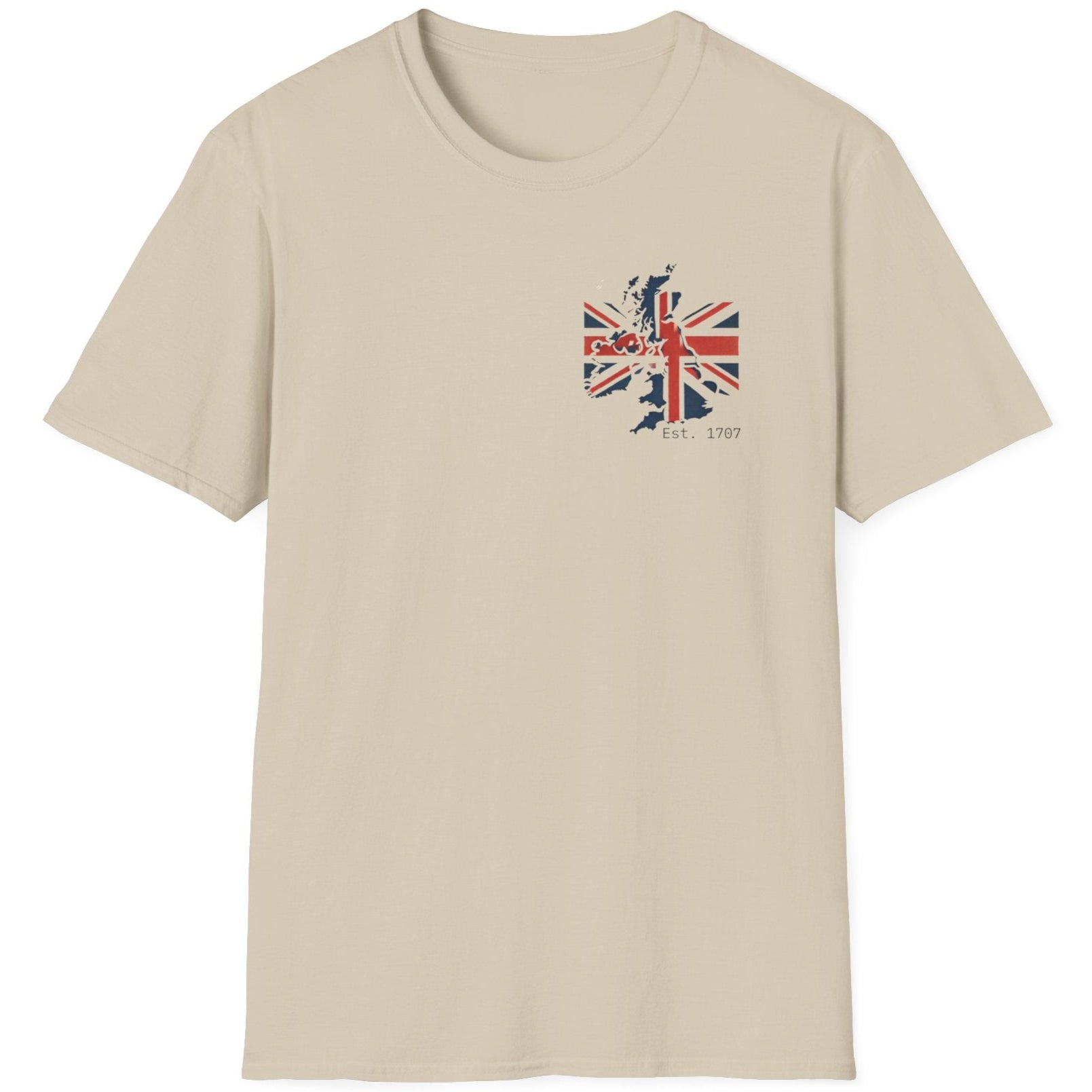 Natural T-Shirt with the UK flag and landmass and the text "Est. 1707".