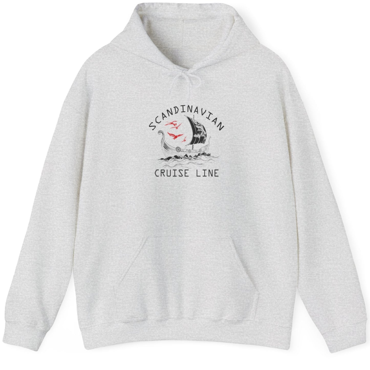 Ash Hoodie with the text "Scandinavian Cruise Line" and a text of a viking boat