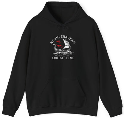 Black Hoodie with the text "Scandinavian Cruise Line" and a image of a viking boat