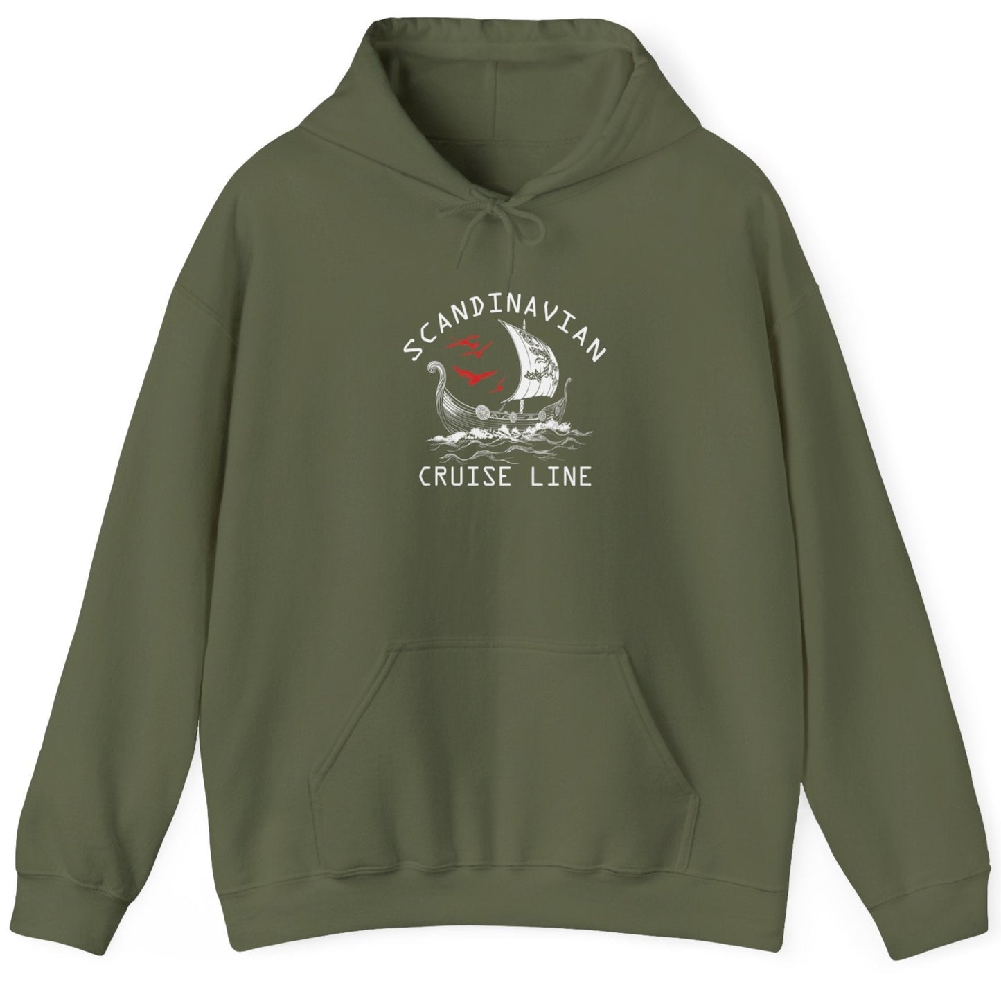 Green Hoodie with the text "Scandinavian Cruise Line" and a text of a viking boat