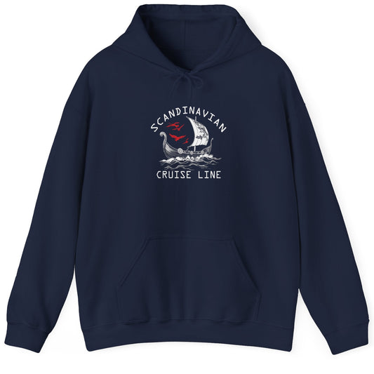 Navy Hoodie with the text "Scandinavian Cruise Line" and a text of a viking boat