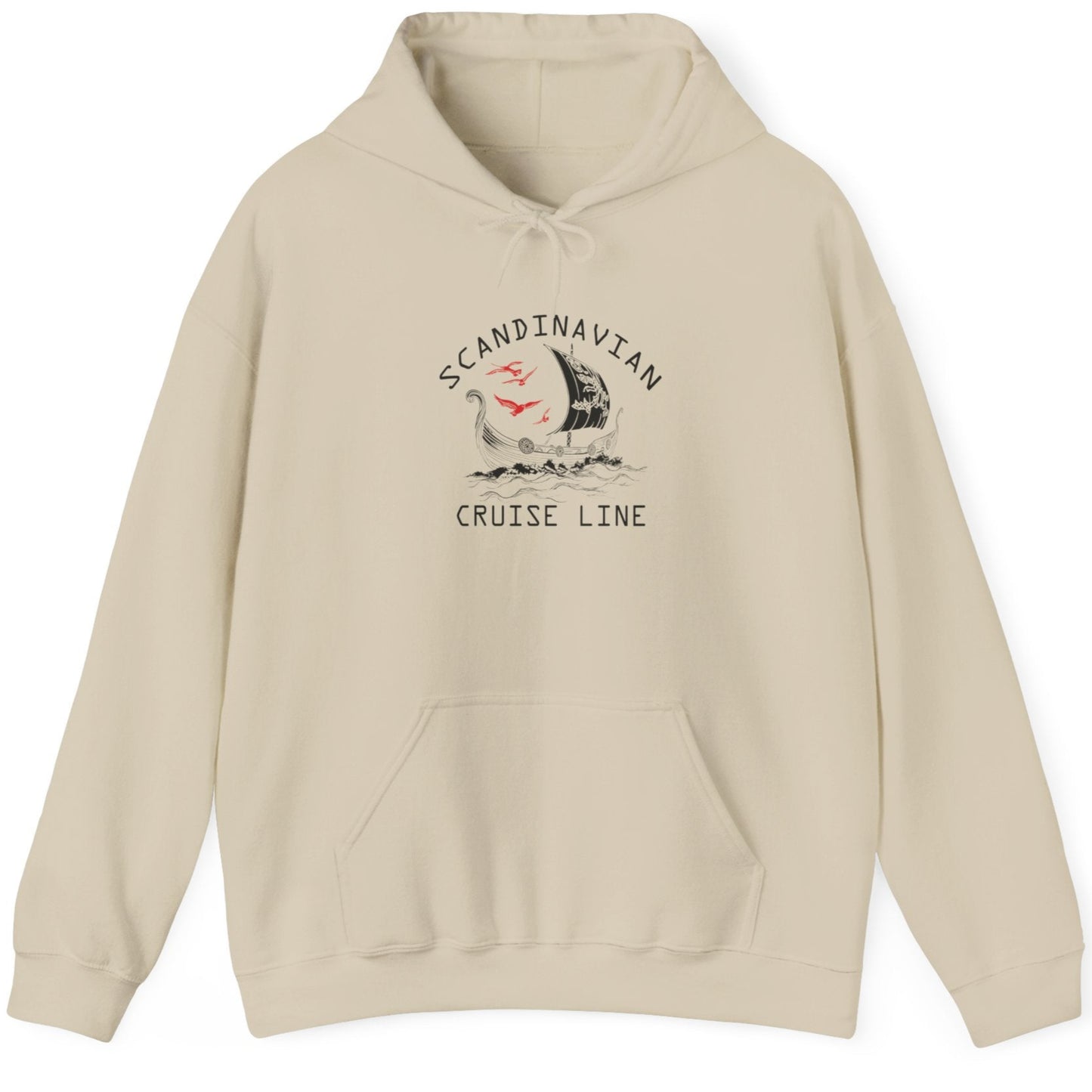 Sand Hoodie with the text "Scandinavian Cruise Line" and a text of a viking boat