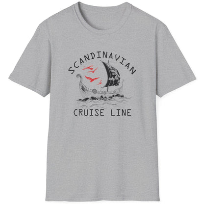 Grey T-Shirt with the text "Scandinavian Cruise Line" and a image of a viking boat.