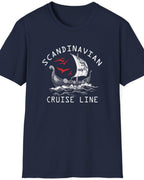 Navy T-Shirt with the text "Scandinavian Cruise Line" and a image of a viking boat