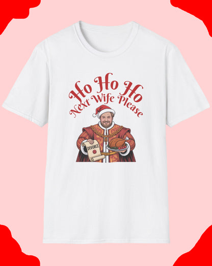 White t-shirt with Christmas-themed graphic and text on a white background