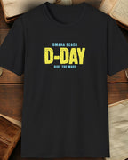 black tshirt with the text "Omaha beach, D-Day, Ride the wave"
